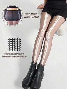 A Pair Of 0D Flat Halloween-Style Long-Legged Skeleton Stockings, Sexy Ultra-Thin Stockings, Visually Stylish For Wearing Outside, Soft And Lightweight Beige Color, Comfortable Without Burden