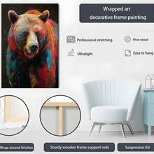 1PC Detailed Drawing Of A Bear On A Colorful Dark Background With A12X16inch And 16x24inch Framed , Classic Wooden Frame, Suitable For Living Room, Bedroom, Bathroom And Other Decorations, Perfect Gifts For Christmas, Halloween And Thanksgiving