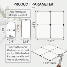 10/20pcs 8" X 8" Self-Adhesive Vinyl Floor Tiles, White Square With Green Outline Waterproof Removable Tile Stickers, Suitable For Kitchen, Bathroom, Stairs, Living Room, Pet Room