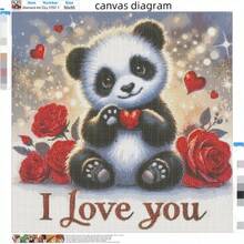 Diamond Painting Kit: Rose & Panda Theme Canvas. Round Diamond Sticker DIY Handcraft, Mosaic Painting, Suitable For Living Room, Bedroom And Office Wall Decor, Perfect Gift