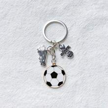 Men's Football Player Keychain - Cartoon Football And Sneaker Design, White With Black Accents, Durable Metal Key Ring, Easter And Valentine's Day Gift For Sports Fans