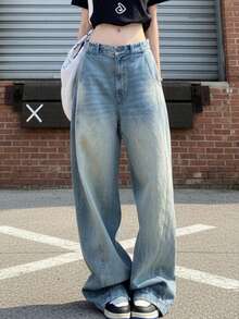 OENY | Women's Loose Fit Long Wide Leg Jeans, Non-Stretch, Light Wash, Casual Pants