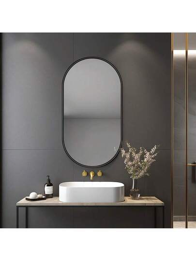 1pc 75x40cm/100x50cm Oval Bathroom Mirror, Wand Mounted Moderne Bedroom, Bathroom, Entryway, Living Room, Gallery Wall, Home view 2