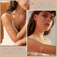 6pcs Minimalist Metal Arm Cuff Bracelets, Adjustable Open Bangle Set, Suitable For Daily Wear, Street Style And Vacation - A0007T-7 - View 2