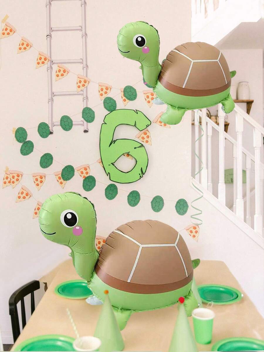 1/2 个站立可爱海龟气球，包括动物形状 PE 气球，适用于生日派对、动物主题派对、丛林派对、水族馆主题派对、海龟赛跑日、海洋生日派对 - 彩色 - 查看 1