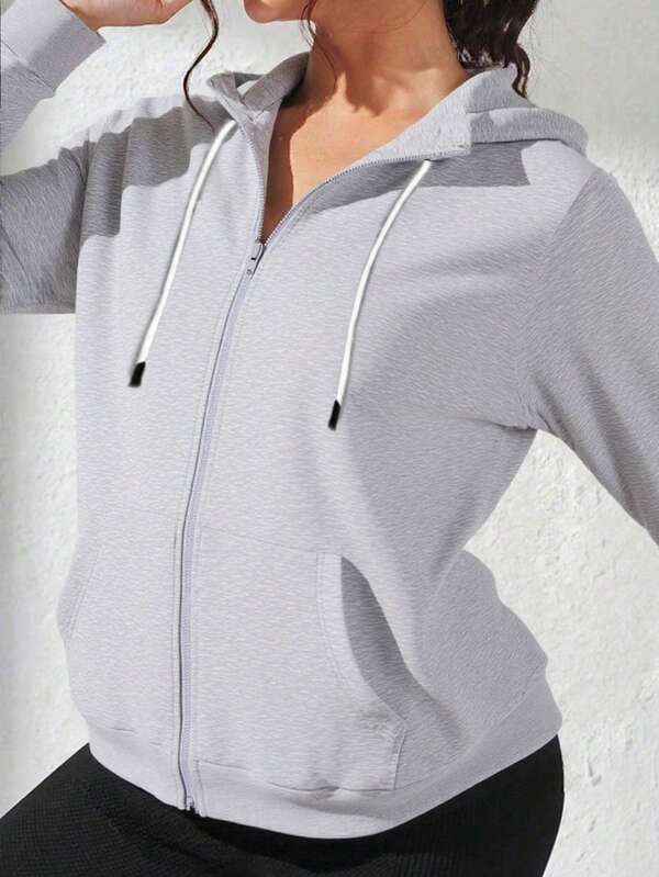 (Spring/Autumn) Women's Fashion Sporty Casual Outdoor Exercise Fitness Running Hooded Jacket, Girlfriend Style Solid Color Hooded Long Sleeve Drawstring Windbreaker Outdoor Fitness Sporty Stylish Women Sweatshirt