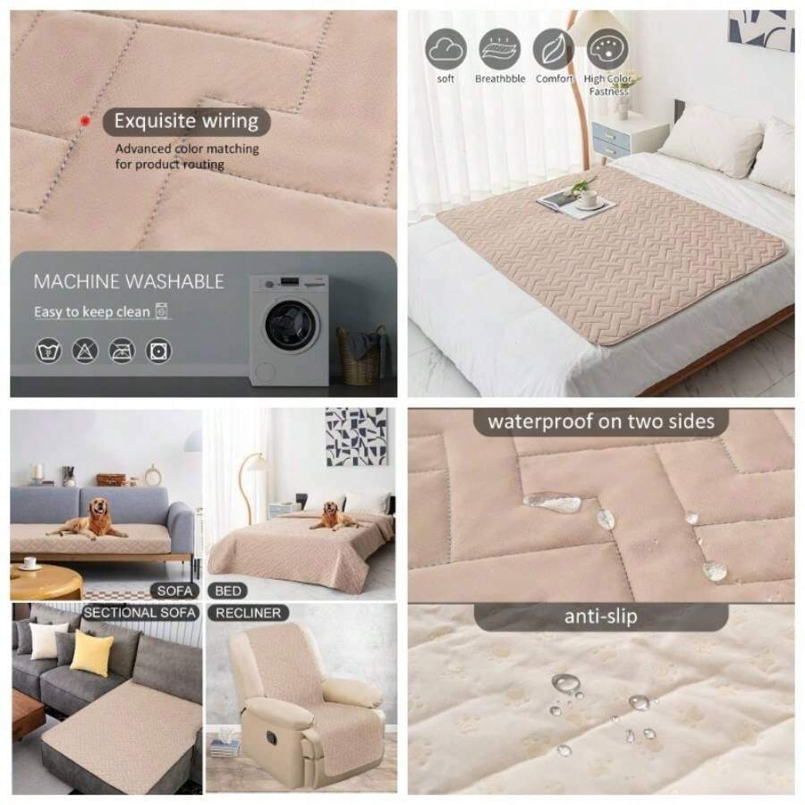 - Funda impermeable para cama, funda para perro, mascotas, tapete para gato, antideslizante, para sof, silla, cama, reclinable, protector de muebles - 40 x 50 pulgadas (paquete de 1) + beige - Ver 1
