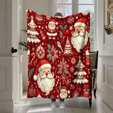 1PC Vintage Santa Claus And Christmas Tree Themed Flannel Blanket, Machine Washable, Soft And Comfortable, Lightweight Wool Blanket, Suitable For Home Decoration All Year Round, A Gift For Friends, Suitable For Sofas, Beds, Cars, Offices, Camping, Travel, Outdoor, Suitable For Giving To Family And Friends. - Multicolor - View 6