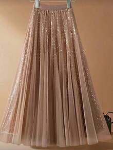 MIA MIA MODAS Tulle Skirt With Sequin Of The Best Quality Long Shiny Skirt - Marrón - Ver 4