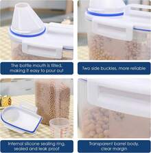 Contenedor de Almacenamiento de Arroz de 2 Kilogramos, Contenedor de Alimentos Sellados y Secos con Tapa de Tazaétrica, Caja de Distribución de Granos de Plástico Transparente, Sin BPA - 1 - Ver 6