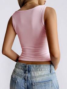 女士Y2K性感纯色吊带背心，夏季通勤百搭休闲粉色 - 粉色 - 查看 2
