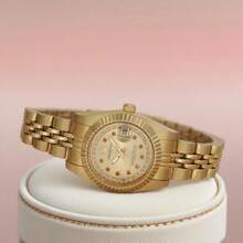 PROKING 1pc Women's Stainless Steel Gold-Tone Case & Band Business Fashion Red Crystal Quartz Watch, Elegant & Luxury, Suitable For Daily Decoration, Birthday Gift - Gold - View 5