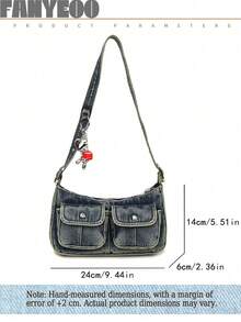 [US-Based Shipping]Fashionable Vintage Women's Distressed Denim Shoulder Bag, Multifunctional High-Quality Crossbody Bag, Niche Fashion Handbag, Stylish Solid-Color Minimalist Durable Vintage Tote Bag. Suitable For Women's Daily Use, Dates, And Gifts. Avant-Garde Women's Fashion Shoulder Bag. Explore Punk-Style Letter Clutch Bags, Denim Clutch Bags With Long Shoulder Straps. Women's Casual Tote Bag, Multifunctional Commuter Bag, Fashionable Shoulder Bag, Suitable For Women's Daily Use, Popular Women's Bag Styles, Women's Tote Bag, Perfectly Complements Fall/Winter Outfits, Ideal As Gifts For Halloween, Christmas, New Year, And Other Holidays. Cyber Monday Holiday Gift Velvet Party New Year Birthday Gifts For Girlfriend, Mother, Wife, And Friends Valentine's Day Gifts New Year Gifts Valentines Gifts - 多色 - 查看 3