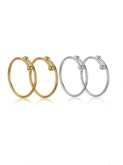 5 piezas Anillo de dedo de acero inoxidable chapado en oro con bolas pequeñas y cruz abierta, estilo retro europeo y estadounidense, diseño simple de doble bola, ajustable en tamaño