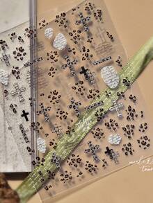 1pc Gothic Leopard Print Nail Art Sticker, 3D Embossed Denim Cross Leopard Velvet Decorative Pattern Design, Self-Adhesive Nail Sticker Decor, Nail Stamping, Nail Sticker, Reusable, For Women, Autumn/Winter Holiday Gift