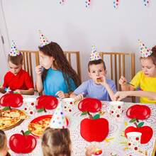 80个红苹果形纸盘，一次性餐具，适合课堂聚会、圣诞节餐桌装饰、趣味餐具 - 紅色 - 查看 7