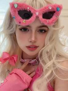 1 Peça Óculos de Plush Olho de Gato, Fofo e Engraçado, Retrô e Fashion, Óculos de Desejo Puro da Garota Quente em Formato de Coração