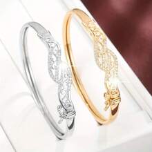 1 Fashionable, Charming, Elegant, Romantic, Retro, Simple, Atmospheric, Creative Hollow Flower Design Inlaid With Zirconia Geometric Flower Decoration Bracelet, Suitable For Women's Daily Wear, Gatherings, Dates, Bridesmaid Gifts