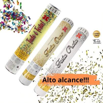 Lança Confete Ouro Dourado Prata Prateado Colorido Chuva de Cores Metalizado Tubo Para Festa Eventos Casamento Noivado