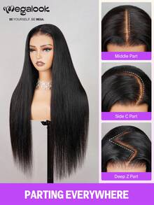 MEGALOOK 6x5 Inch Lace Front Wig, No Glue, Natural Black Straight Hair, Lace Closure Wig, Pre-Plucked Hairline, Transparent Lace Real Hair Wig - SNatural - View 8