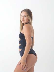 Women's Halter Bodysuit With Cutouts And Ties, Glamor And Sensuality - Black - View 3