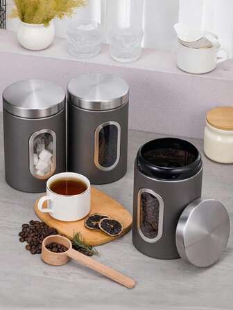 NYKAINMAN 3-delars teburk, förvaringsburk för svart kaffe, godisburk, maskburk, set med 3 delar med tätningsring, fukttät tätningsburk, mjölkpulverburk, kaffeburk