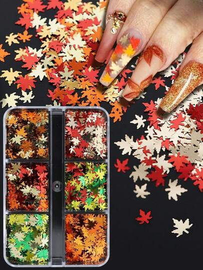 Autumn Maple Leaf Nails ,Nail Art Sequins, 3D Flakes Nail Decoration Accessories Art Design DIY Manicure Supplies