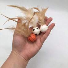猫玩具羽毛弹力球，弹力球，逗猫棒，自娱自乐，减压工具，互动猫益智玩具，实心弹力球 - 彩色 - 查看 2