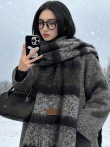 1 pieza Bufanda de felpa para mujer - Bufanda suave y cálida para clima frío, lavable a máquina y en seco, accesorio de moda versátil para uso al aire libre y casual, bufandas de invierno que se envuelven alrededor del cuello, diseño con flecos