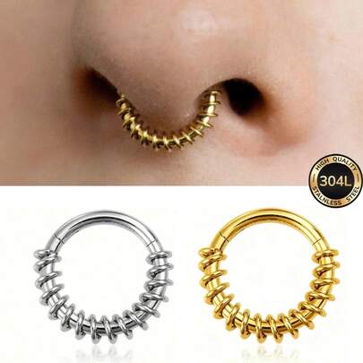 SENLANSP 1 قطعة خاتم أنف من الفولاذ المقاوم للصدأ - مشبك أنف مع ملف ملتف على المفصل - مجوهرات ثقب الشفة والغضروف