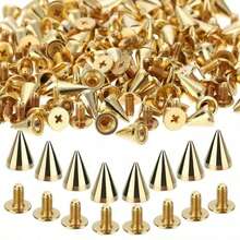 70 Pcs Gold Cone Studs And Spikes For Clothing Cool Punk Garment Rivets Gold Color Screw Back Bullet Tree Studs And Spikes Rivet For Leather Craft Clothing Shoes Belts Bags Dog Collars