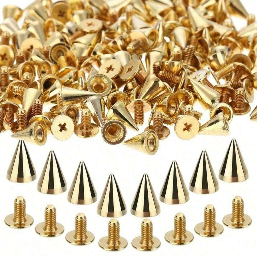 70 Pcs Gold Cone Studs And Spikes For Clothing Cool Punk Garment Rivets Gold Color Screw Back Bullet Tree Studs And Spikes Rivet For Leather Craft Clothing Shoes Belts Bags Dog Collars