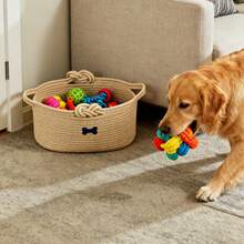 Inwagui 1 Stück minimalistischer gewebter Aufbewahrungskorb für Katzen- und Hundespielzeug, künstlerischer Dekorationskorb mit Knotengriff für Schreibtisch und Kosmetikorganisation, Kleinigkeiten, Schreibwaren, Badezimmerorganisation