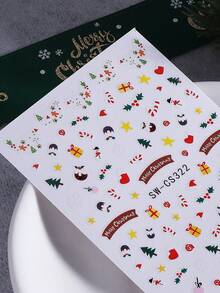 2 pezzi Adesivi per unghie a tema natalizio, decorazioni 3D per unghie fai-da-te con disegni di Natale, uomo pan di zenzero, cervo, calzino regalo, fiocchi di neve, albero di Natale, decalcomanie per manicure francese per unghie di Capodanno