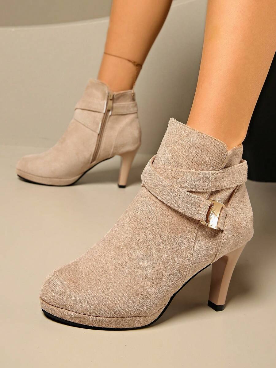 欧美新款秋冬细跟踝靴侧拉链高跟短靴时尚靴子尖头高跟靴冬季新款性感圆头靴简约高跟女靴