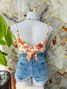 Belala Moda New Vest With Adjustable String And Print - Burnt Orange - View 2