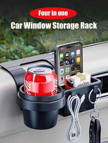 1 Car Door Side Storage Box - Multifunctional Hanging Storage Box With Cup Holder, Phone Slot, And Card Pocket - Durable Plastic Car Accessory, Suitable For Most Models, Minimalist Design, Practical Structure, A Must-Have For Road Trips. - Multicolor - View 2