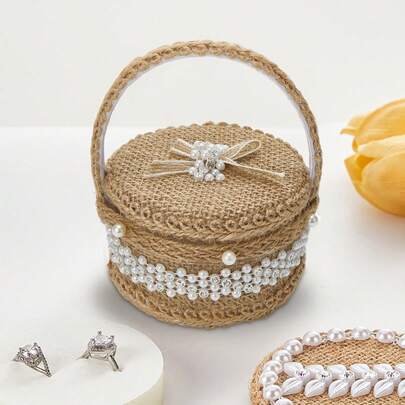 Wedding Flower Girl Basket With Lid Creative Handheld Small Pearl Storage Box For Birthday Party Favor