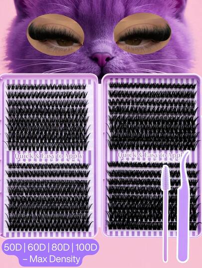 640PCS Cluster Lash Extension Kit – 50D/60D/80D/100D Mixed Volume Faux Mink Lashes, 0.31-0.63inch Soft Fluffy Wispy Individual Lashes, Handmade Natural To Dramatic Cat Eye Look, 0.07mm Lightweight Reusable False Eyelashes With Lash Glue, Precision Tweezer & Lash Brush, Beginner-Friendly DIY Lash Kit, Perfect For Daily Makeup