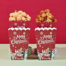 10pcs/20pcs/50pcs,Red Christmas Popcorn Gift Box-Paper Popcorn Box Bucket Snack Container For Christmas Party Supplies,Elegant Sturdy Cardboard-Style Popcorn Boxes With Golden Lettering & Santa Claus Cutouts - Christmas Party Decorations, Xmas Gift Packaging, New Year's Eve Party Decor, Popcorn Bucket Holders - Red - View 2