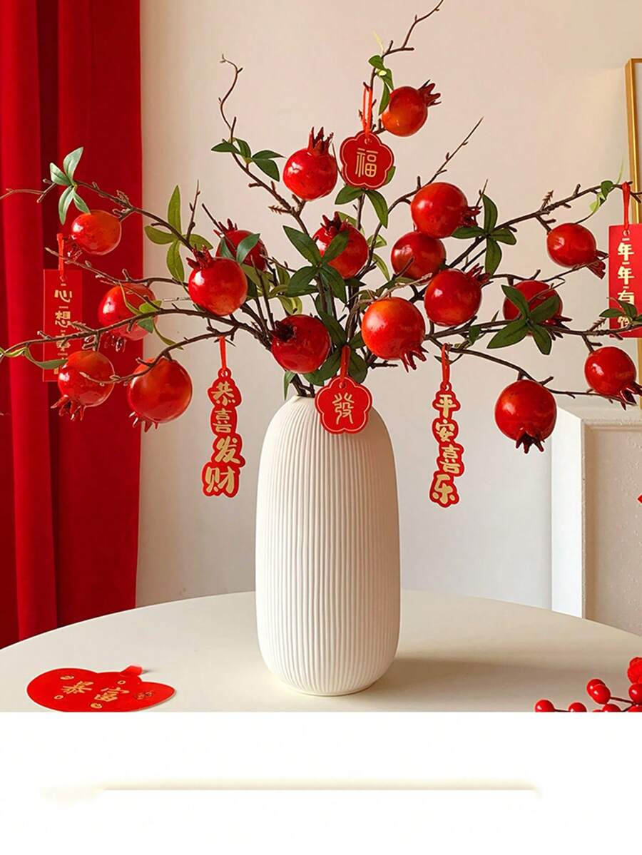 1 pieza/3 piezas/5 piezas, Flores artificiales realistas de granada con hojas, de 30 pulgadas de largo, cada ramo con 4 frutas; Decoración ideal para el hogar en la sala de estar; Es muy adecuado para decoraciones de Halloween y Año Nuevo