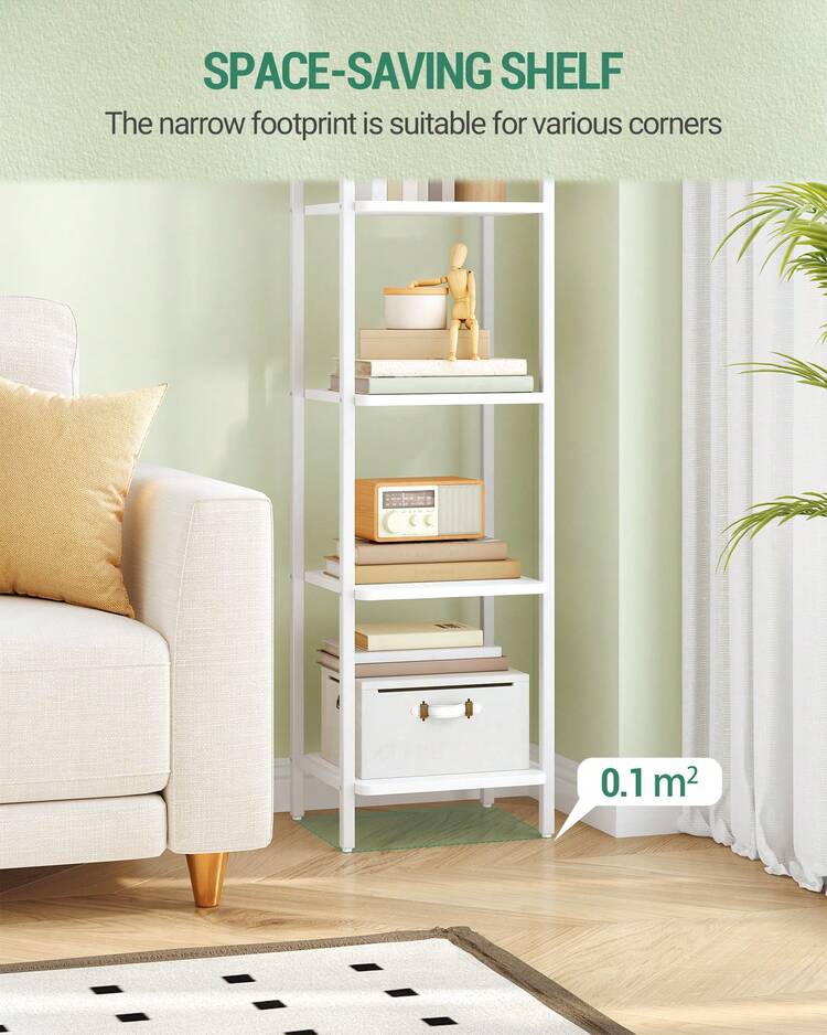 HEXCELEN Bookshelf, Shelf, Standing Shelf, Narrow Bookcase, Industrial Corner Shelf, Slim Shelf For Home Office, Living Room, Bedroom, Kitchen, 6 Tiers White - White - View 7