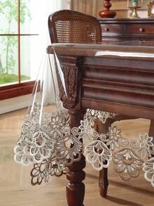 1pc Table Cover, PVC Tablecloth, Waterproof And Oil-Proof Table Cover, Non-Slip Lace Border Table Cover, Dust-Proof Dining Mat For Kitchen, Restaurant, Party Decor, Home Supplies