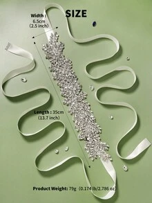 1件奢华手工镶钻新娘腰带，适用于婚纱和情人节配饰 - 銀色 - 查看 4