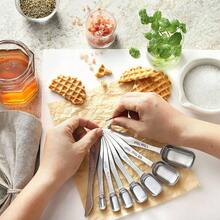 - Juego de cucharas medidoras de metal de acero inoxidable resistente para o lquido, se adapta a tarros de especias, juego de incluye nivelador - Juego de 13 - 1 paquete - Ver 5