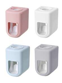 Automatic Toothpaste Squeezer Wall Mount Non-Drilling Toothpaste Dispenser For Bathroom Wall Non Perforated Home Bathroom Minimalist Style Bathroom Storage Tool -Wall-Mounted Toothbrush Holder With Squeezer For Kids And Adult No Power Required Plastic Bathroom Accessory For Simplified Toothpaste Dispensing