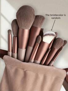 13Pcs Makeup Brush Set Soft Fluffy Professional Cosmetic Foundation Powder Eyeshadow Blending Make Up Brush Beauty Tool With Bag Makeup Sponge Beauty Gift For Makeup Beginner Brown Random Color,Makeup Tools With Soft Fiber For Easy To Carrying