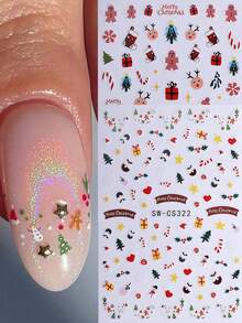 2 pezzi Adesivi per unghie a tema natalizio, decorazioni 3D per unghie fai-da-te con disegni di Natale, uomo pan di zenzero, cervo, calzino regalo, fiocchi di neve, albero di Natale, decalcomanie per manicure francese per unghie di Capodanno