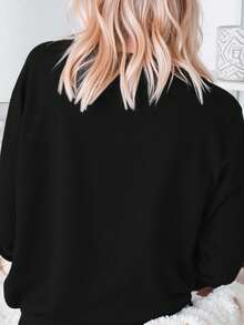 Women's Christmas Realistic Heat Transfer Printed Reindeer Sequin Appliques Sweatshirt, Long-Sleeved Ribbed Knit Pullover, Crew Neck, Regular Fit, Warm Inner Lining - Black - View 2