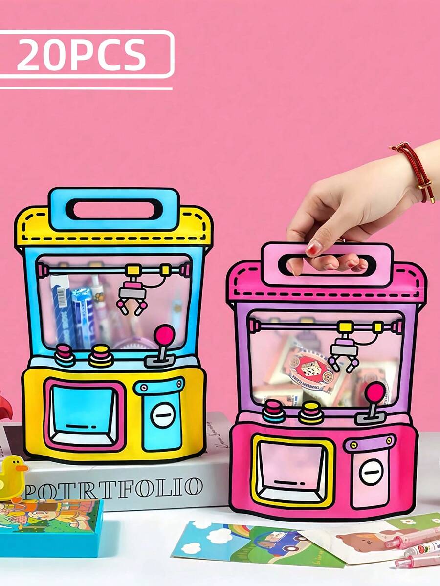 20 件便携式糖果袋、背包形状糖果零食袋、卡通抓娃娃机糖果零食袋、带透明窗口的卡通印刷包装袋、零食礼品袋、节日派对礼品包装袋（适用于派对礼品用品）、复活节情人节婚礼生日 - 彩色 - 查看 1